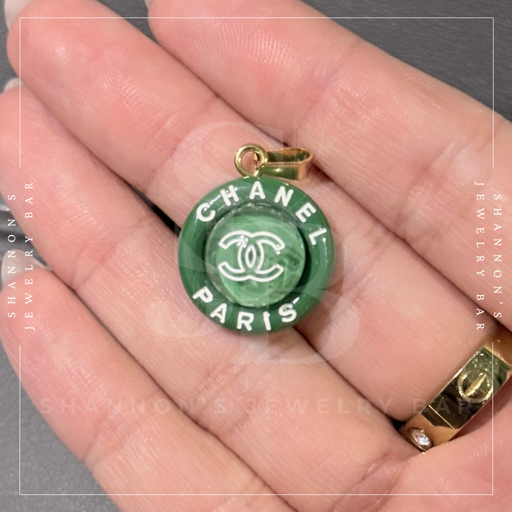 CHANEL Charm Zipper Pull Resin Green Round CC 18mm