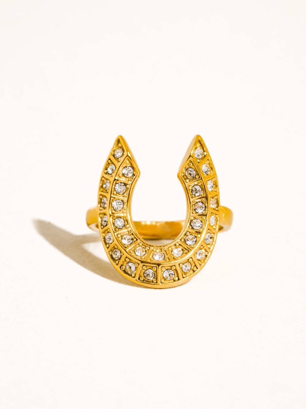 18K Gold Non-Tarnish CZ Horseshoe Ring