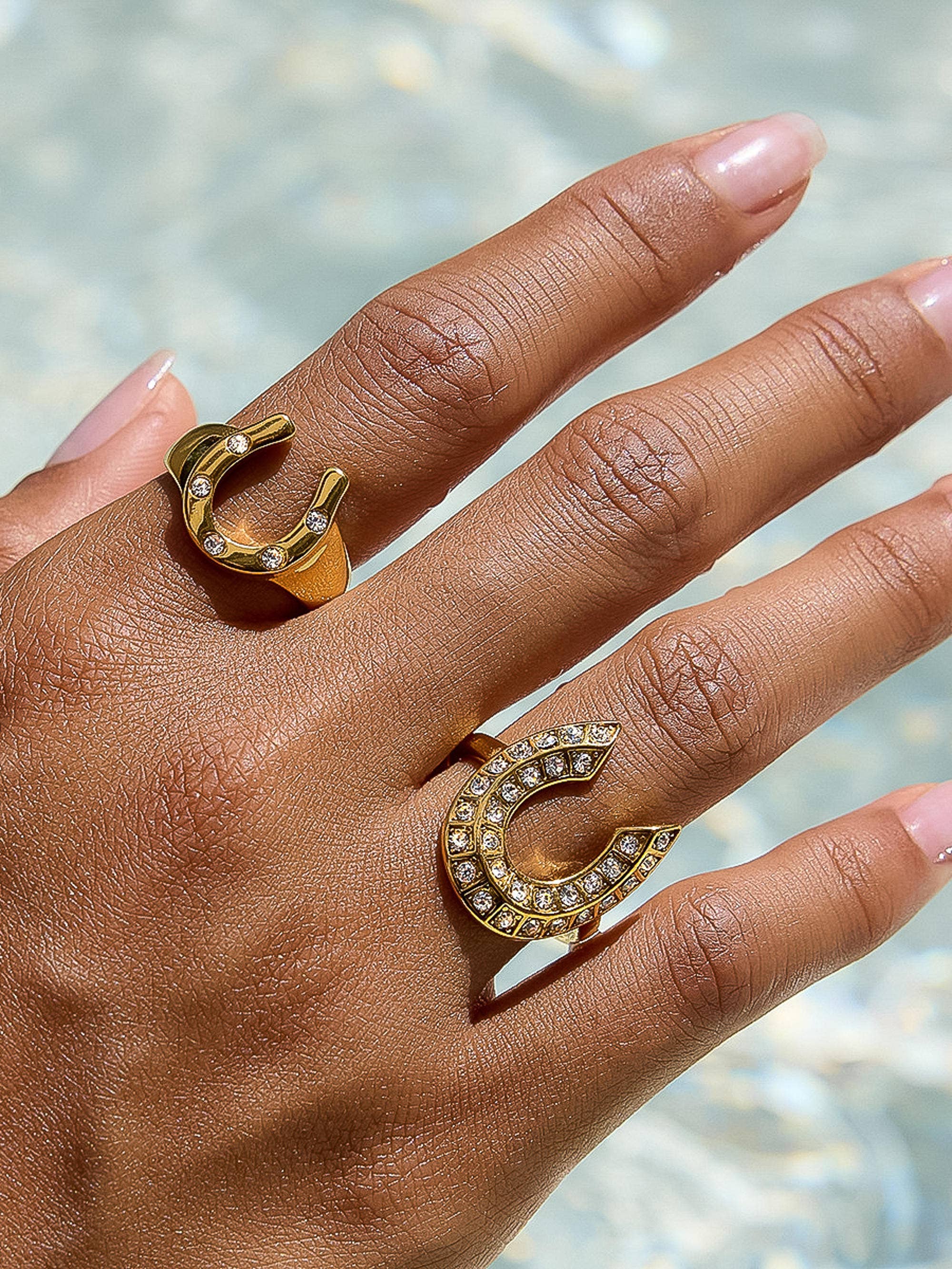 18K Gold Non-Tarnish CZ Horseshoe Ring