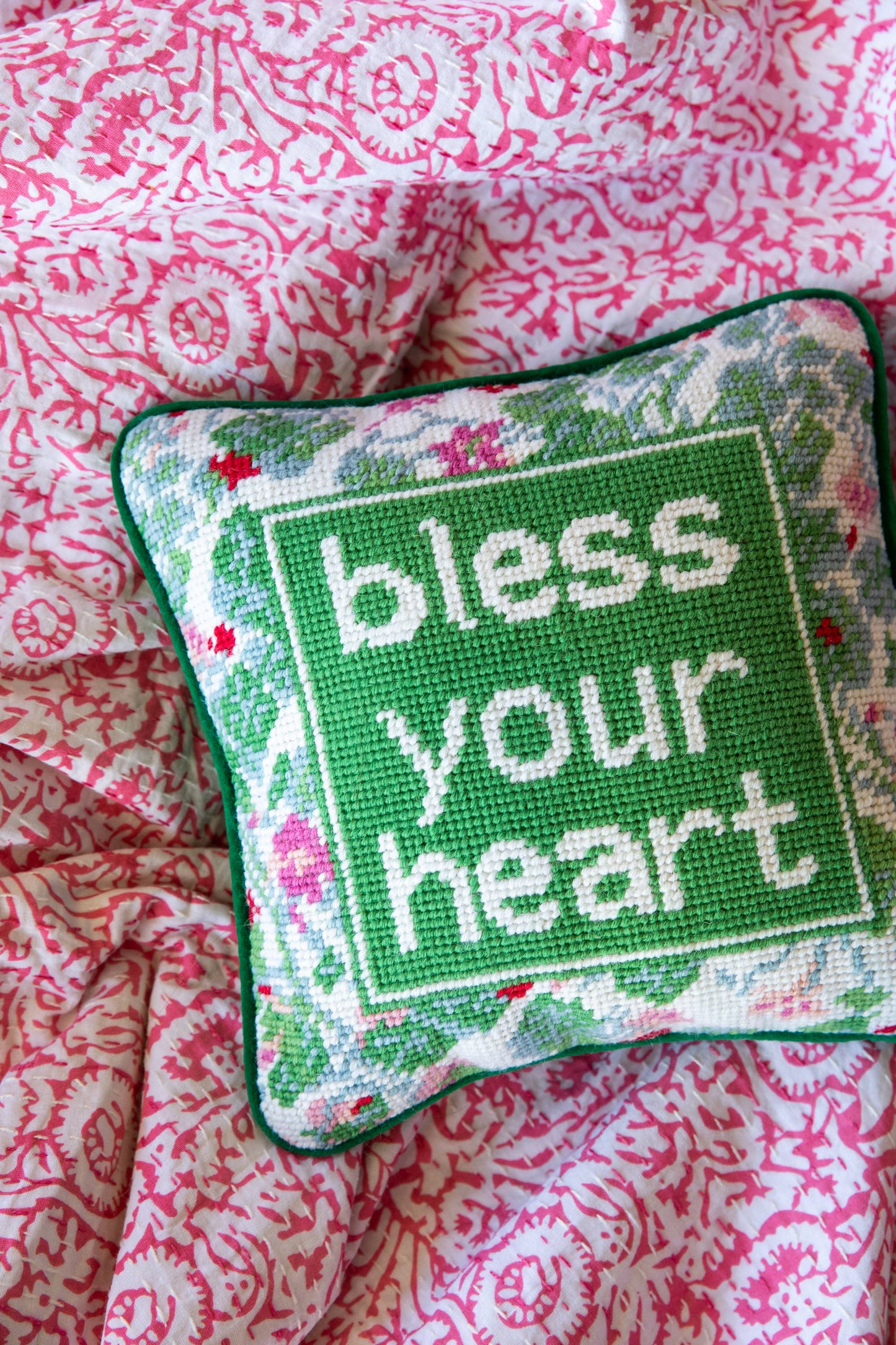 Bless Your Heart Needlepoint Pillow