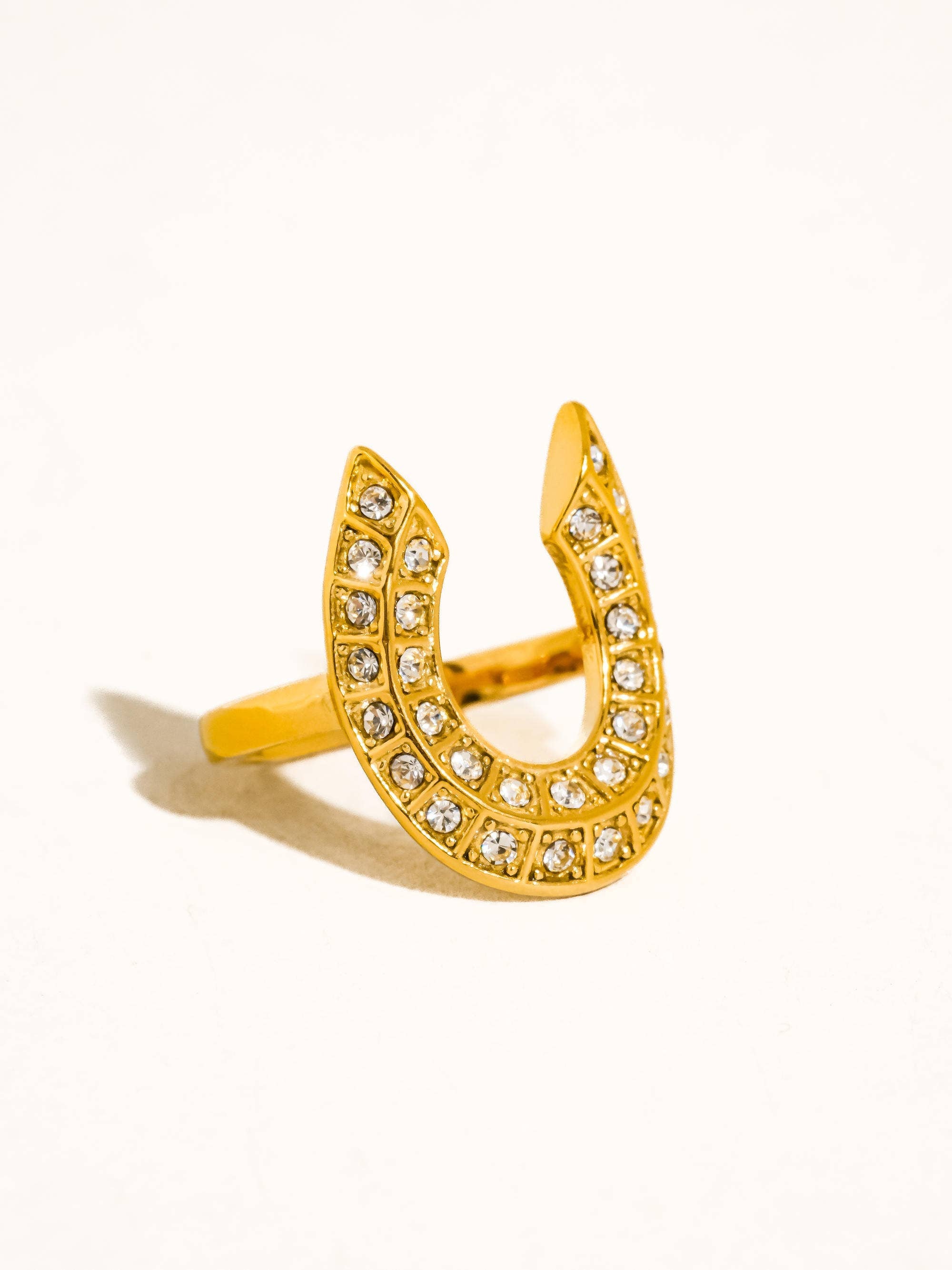 18K Gold Non-Tarnish CZ Horseshoe Ring