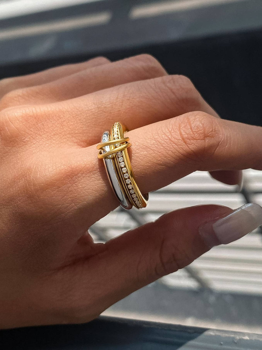 Bayard 18K Gold Non-Tarnish Multi Stack CZ Band Ring