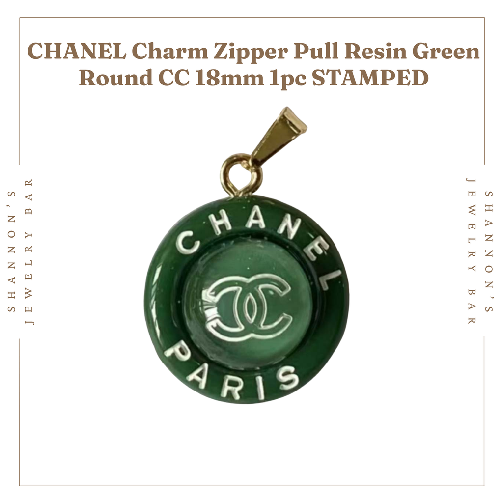CHANEL Charm Zipper Pull Resin Green Round CC 18mm