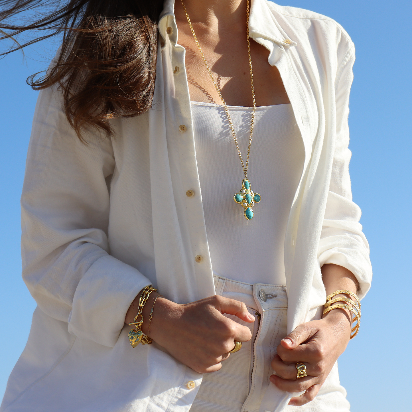 Coastal Glow Cross Necklace - Summer Jewelry