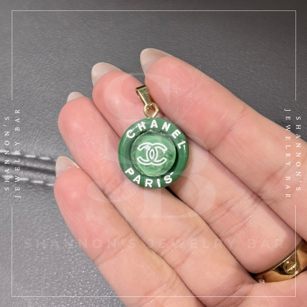 CHANEL Charm Zipper Pull Resin Green Round CC 18mm