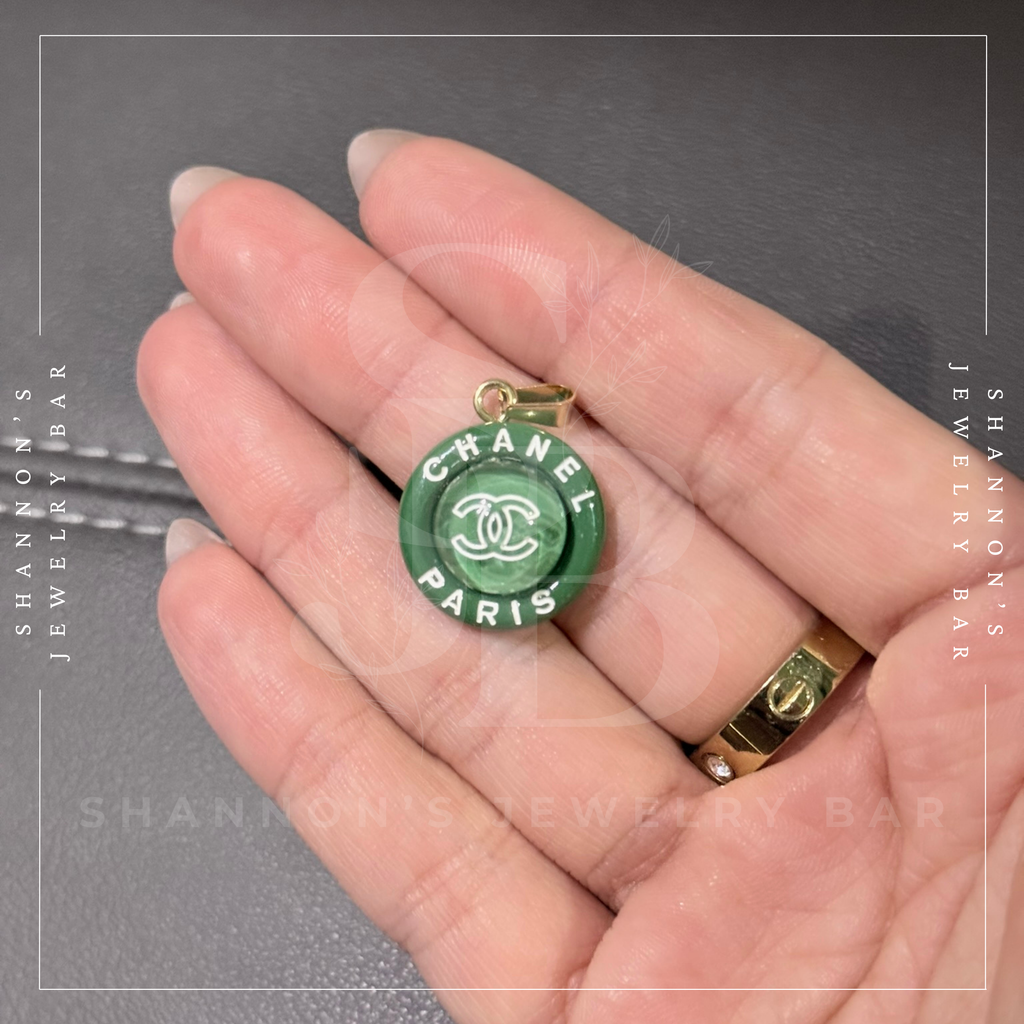 CHANEL Charm Zipper Pull Resin Green Round CC 18mm