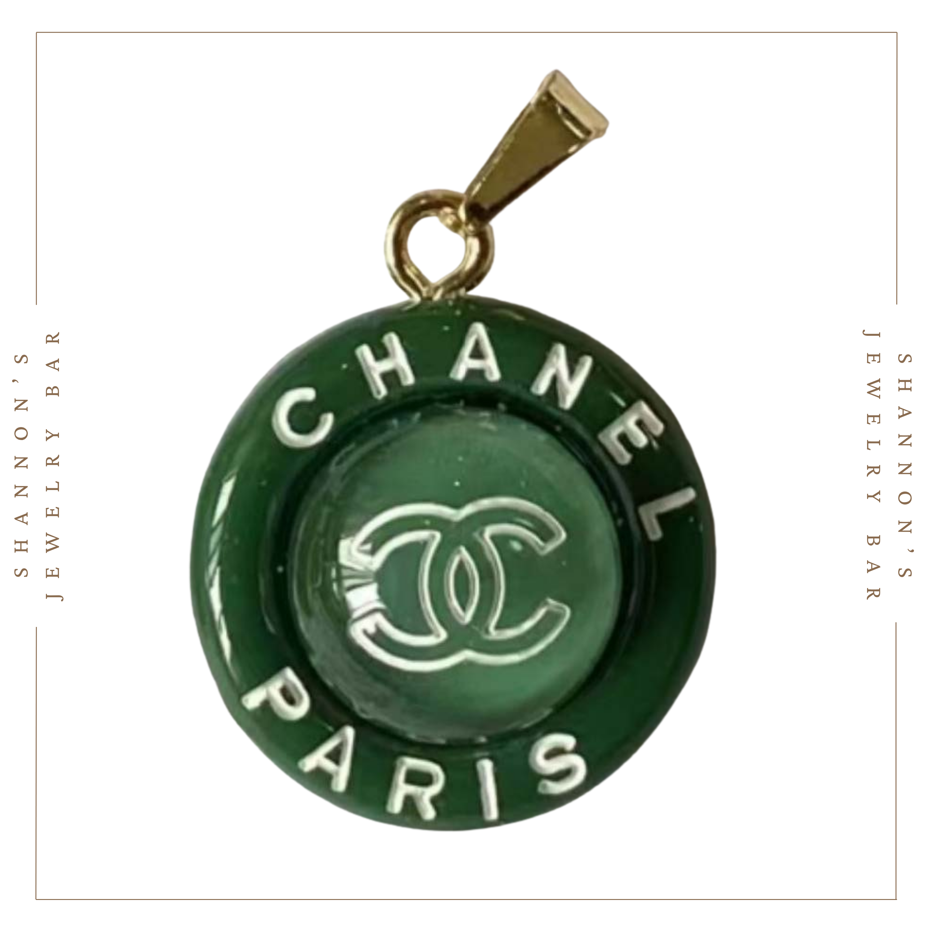 CHANEL Charm Zipper Pull Resin Green Round CC 18mm