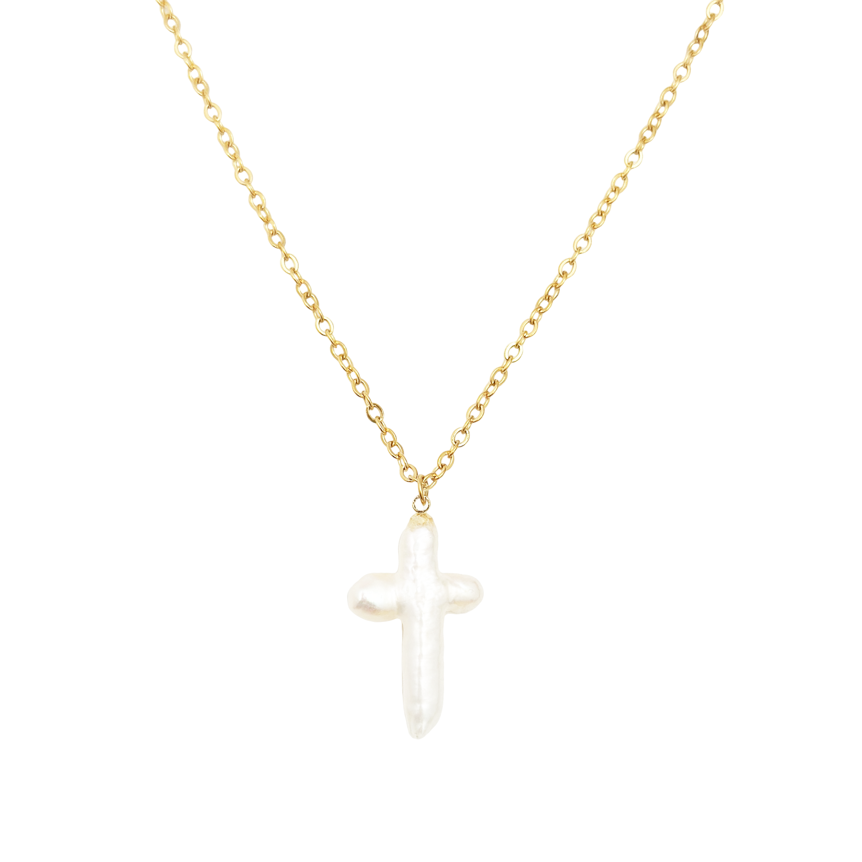 Fresh Water Pearl Cross Necklace Waterproof