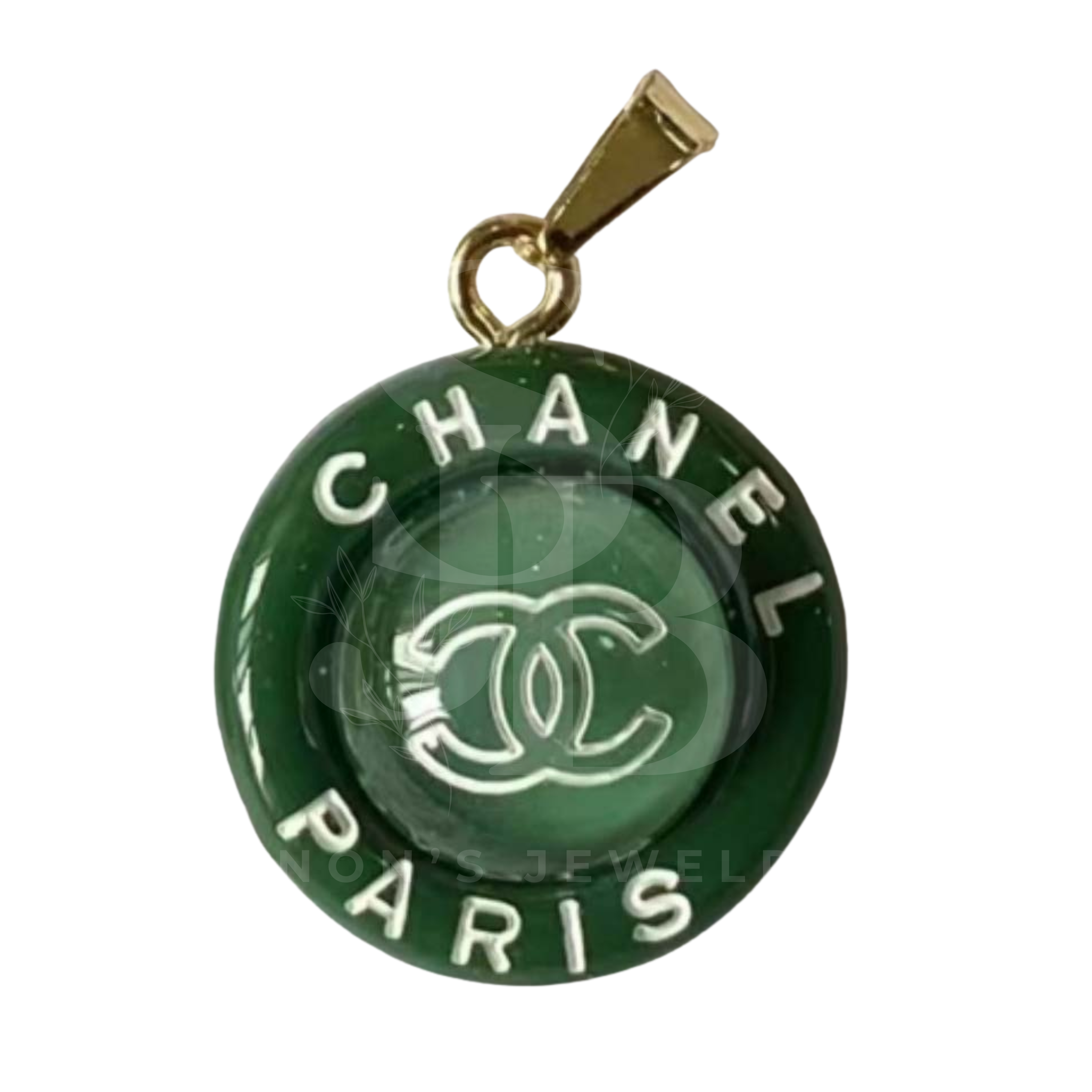 CHANEL Charm Zipper Pull Resin Green Round CC 18mm